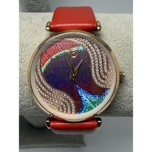 Magnicor New Battery Watch Swarovski Crystal Accents Feather Motif 34MM 7.75"